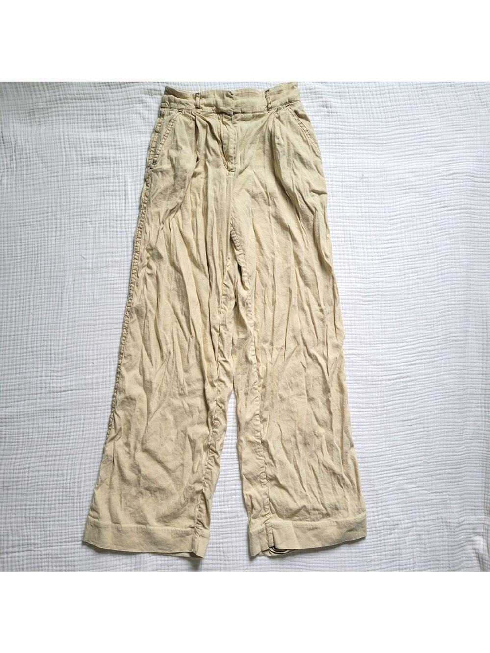 Jonathan Simkhai Womens Small Linen Blend Wide Leg Tan Pants Trousers